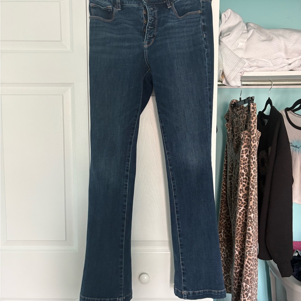 Dark Blue Button-Fly Bootcut Jeans